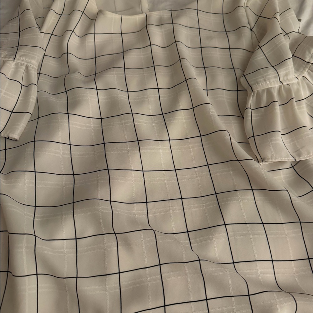 LOFT Grid Pattern Cream Blouse - image 1